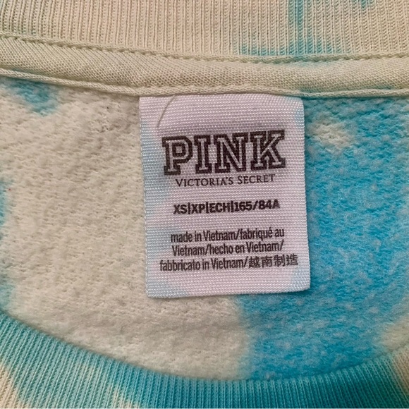 VICTORIA'S SECRET PINK YELLOW TEAL TIE DYE VARSITY CREW PULLOVER SWEATSHIRT - XS - Picture 3 of 8